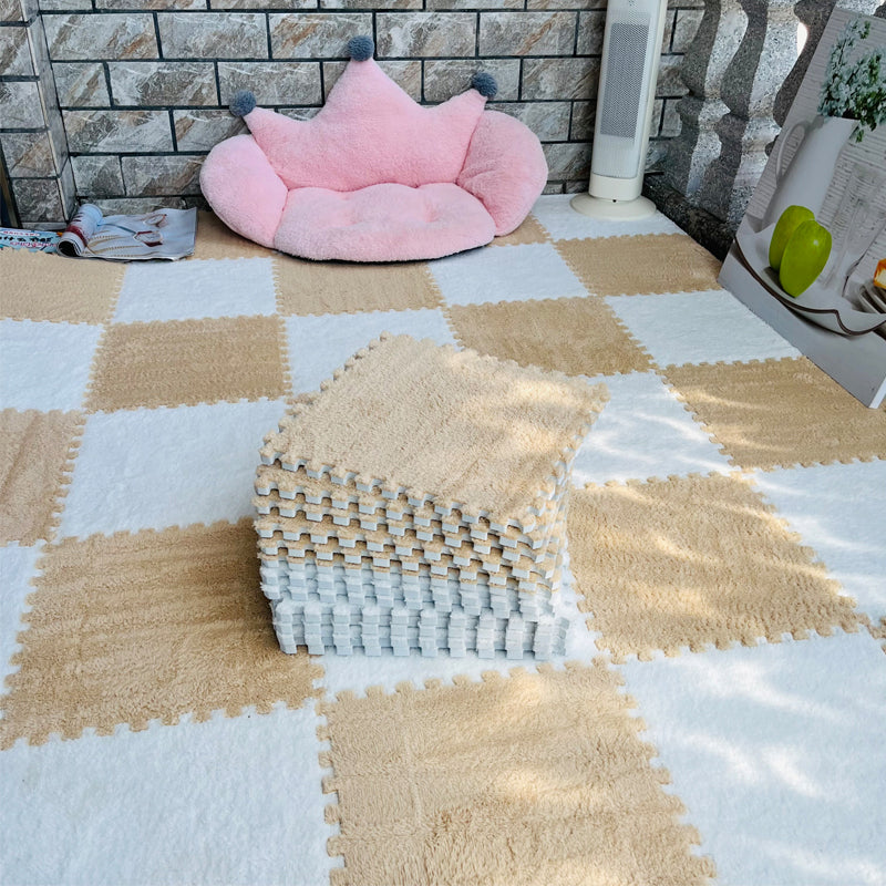 Modern Carpet Floor Tile Interlocking Plush Cut Non-Skid Tiles and Carpet