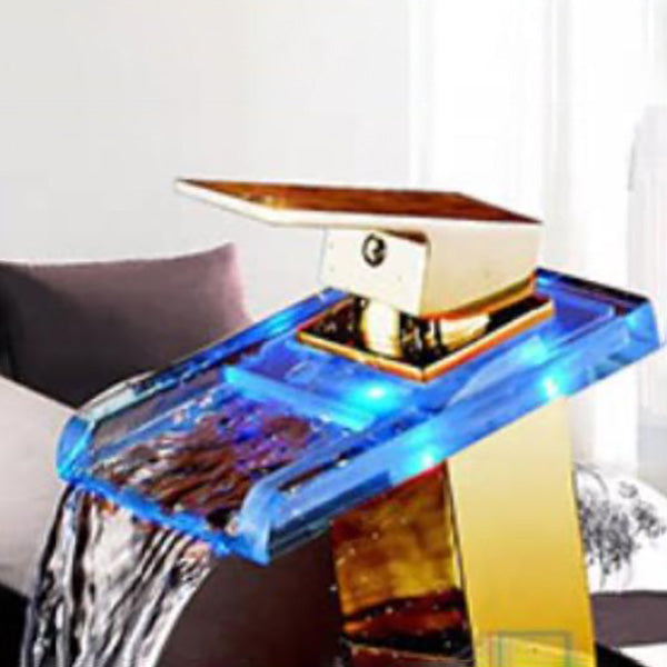 Bathroom LED Faucet Light Lever Handle Waterfall Spout Faucet
