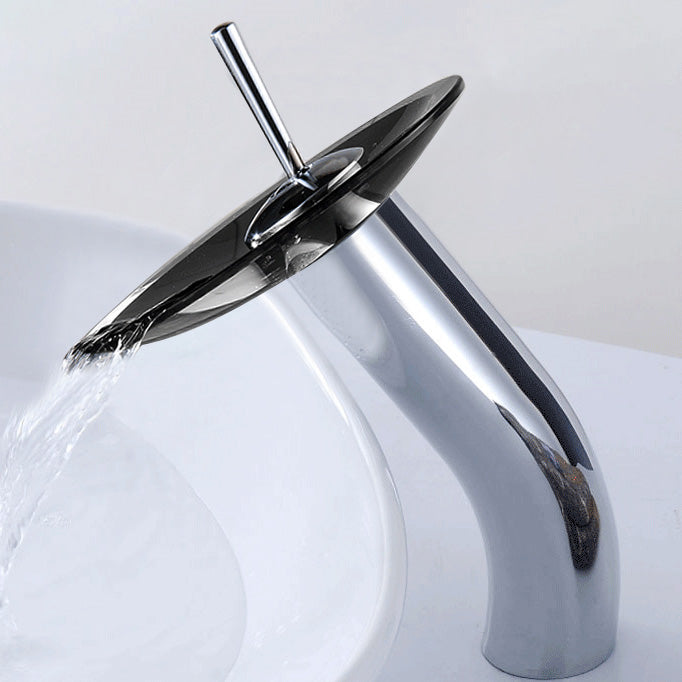 Bathroom LED Faucet Light Lever Handle Waterfall Spout Faucet