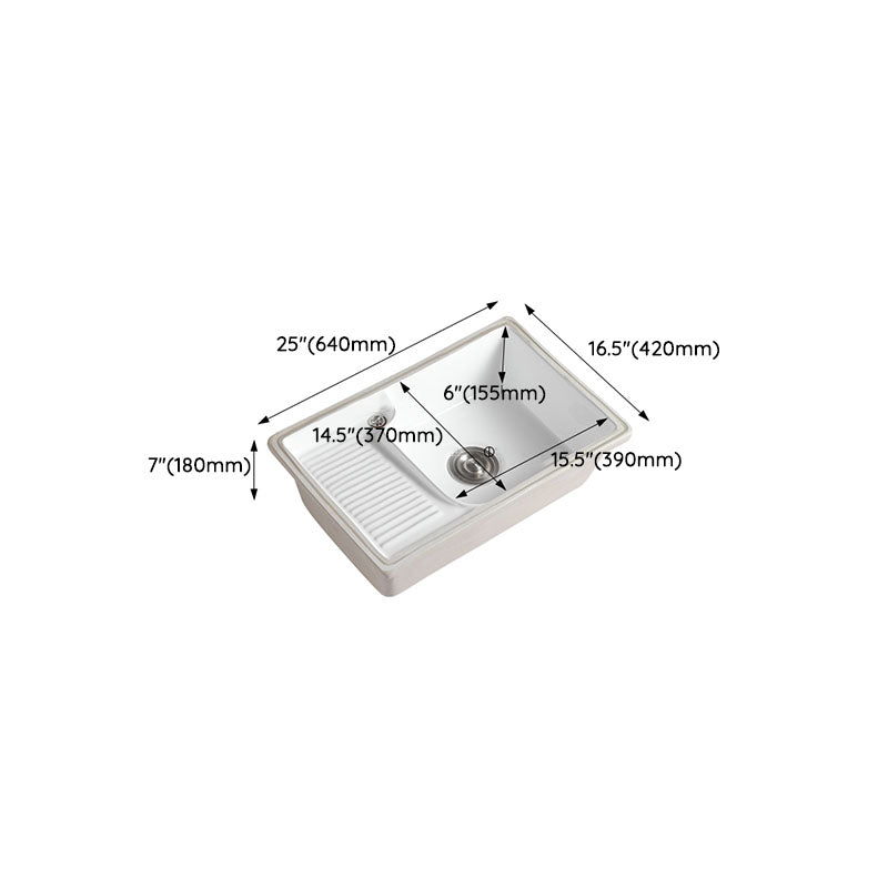 Traditional Undermount Vanity Sink Rectangular Porcelain Right Basin Bathroom Sink