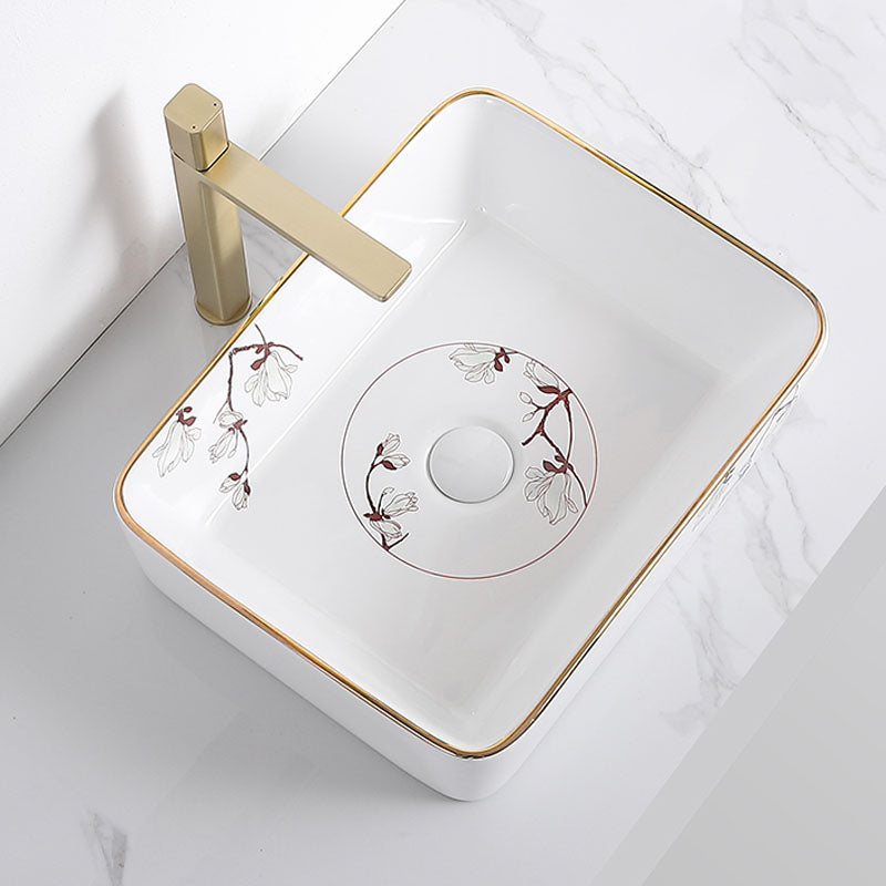 Traditional Vessel Sink Round Porcelain with Faucet Vessel Bathroom Sink