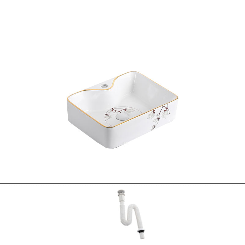 Traditional Vessel Sink Round Porcelain with Faucet Vessel Bathroom Sink