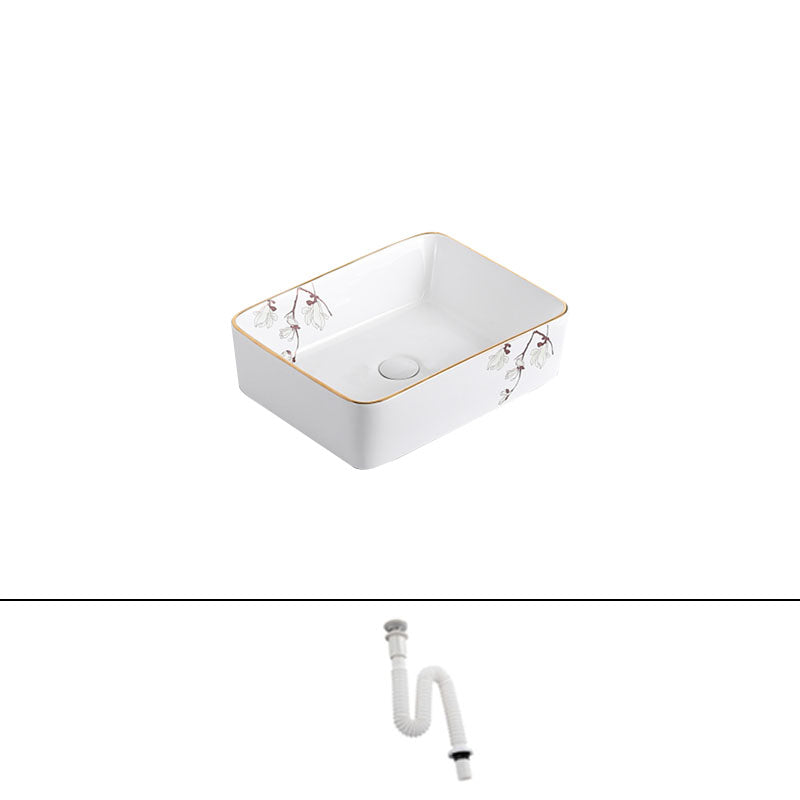 Traditional Vessel Sink Round Porcelain with Faucet Vessel Bathroom Sink