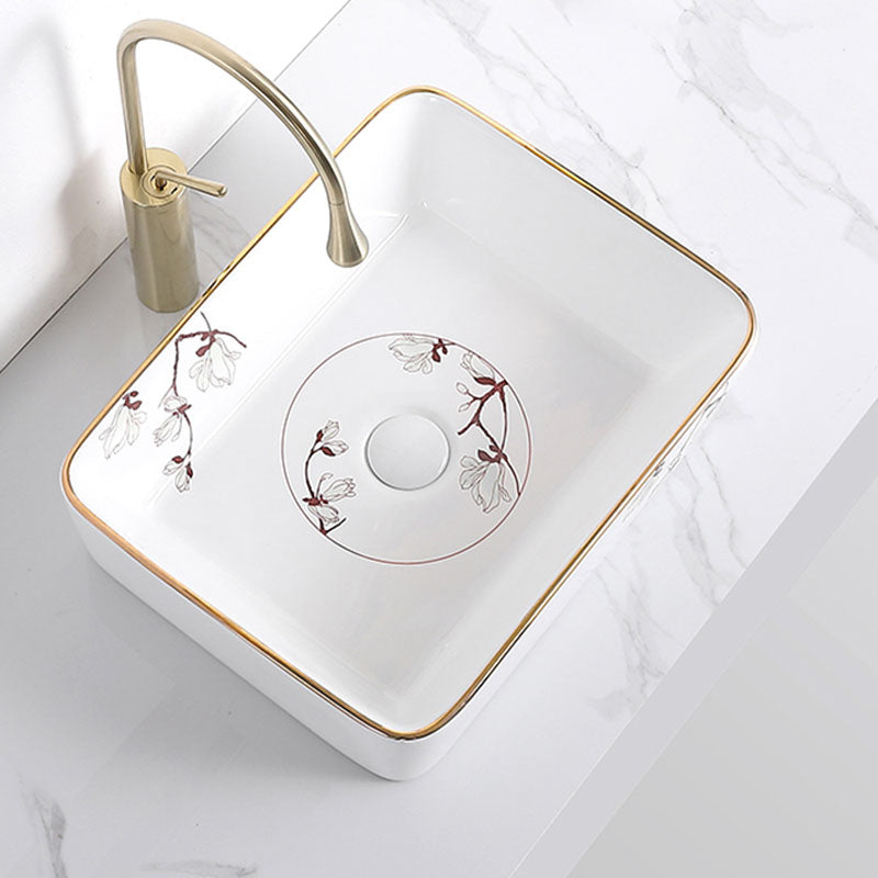 Traditional Vessel Sink Round Porcelain with Faucet Vessel Bathroom Sink