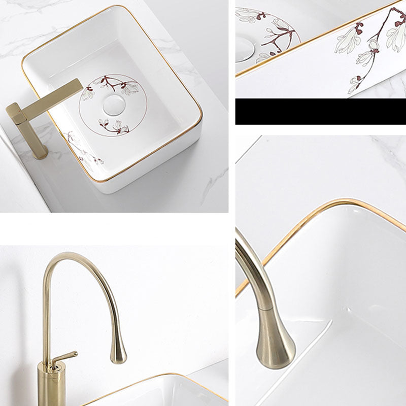 Traditional Vessel Sink Round Porcelain with Faucet Vessel Bathroom Sink