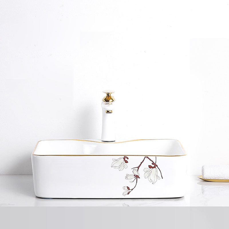 Traditional Vessel Sink Round Porcelain with Faucet Vessel Bathroom Sink