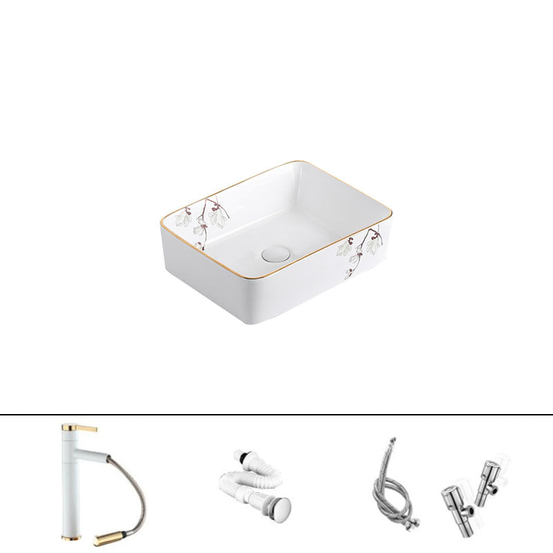 Traditional Vessel Sink Round Porcelain with Faucet Vessel Bathroom Sink
