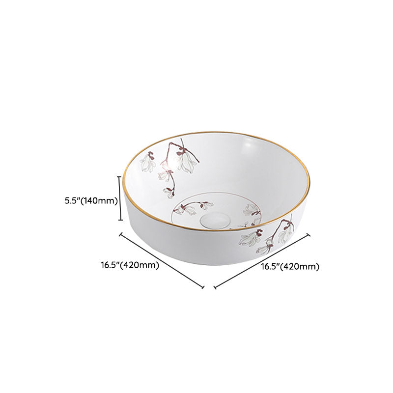 Traditional Vessel Sink Round Porcelain with Faucet Vessel Bathroom Sink