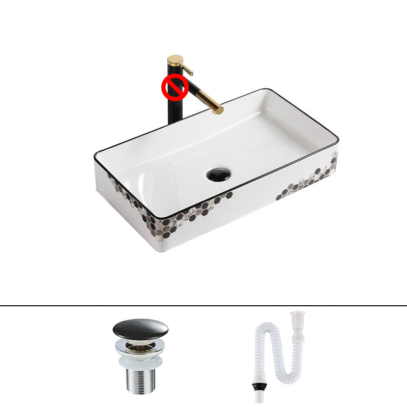 Modern Vessel Bathroom Sink Rectangular Porcelain with Pop-Up Drain Vessel Lavatory Sink