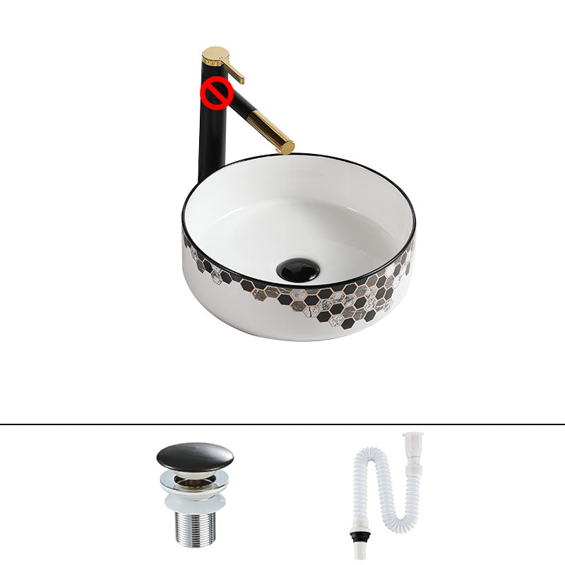 Modern Vessel Bathroom Sink Rectangular Porcelain with Pop-Up Drain Vessel Lavatory Sink