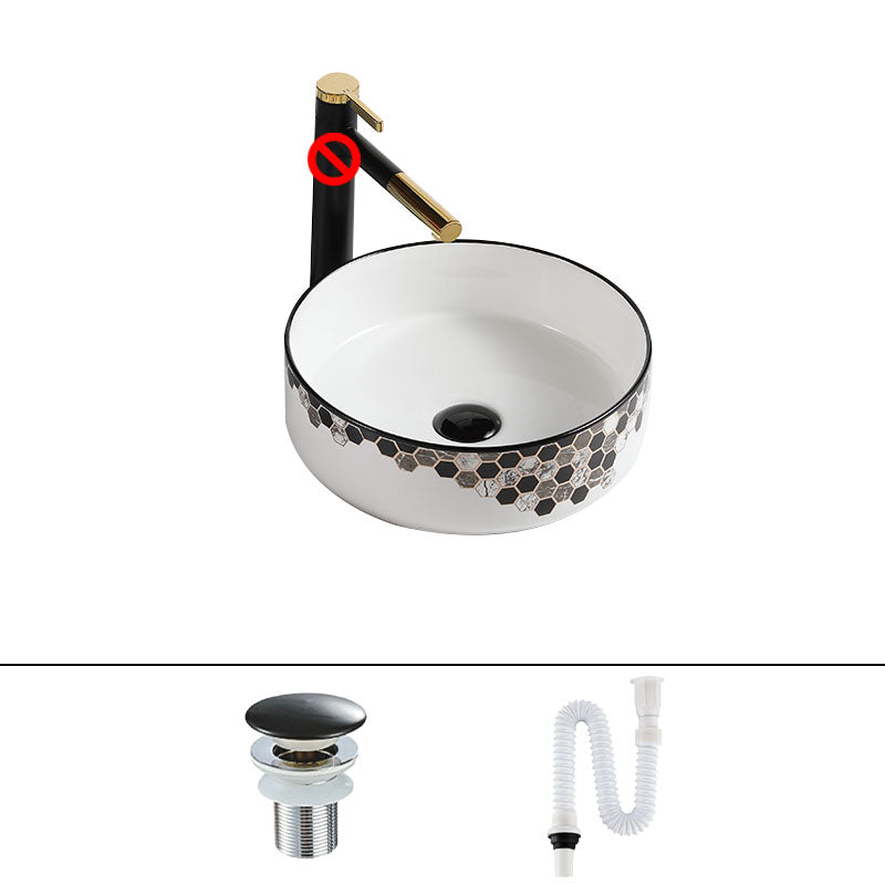 Modern Vessel Bathroom Sink Rectangular Porcelain with Pop-Up Drain Vessel Lavatory Sink