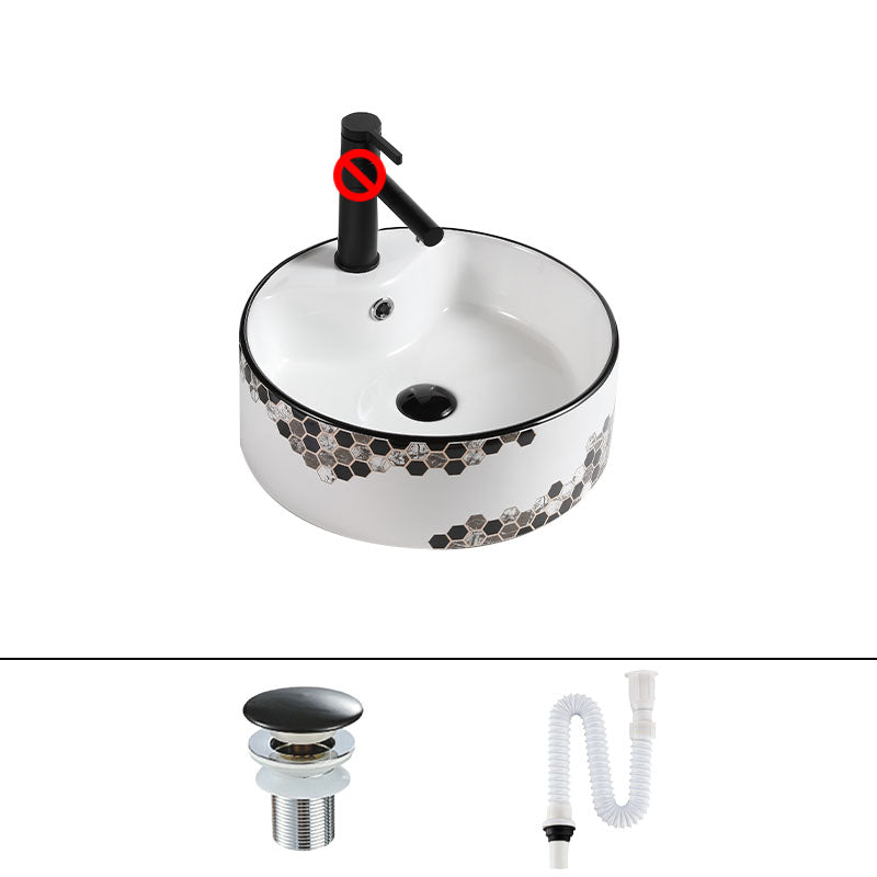 Modern Vessel Bathroom Sink Rectangular Porcelain with Pop-Up Drain Vessel Lavatory Sink