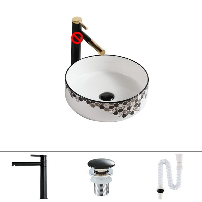 Modern Vessel Bathroom Sink Rectangular Porcelain with Pop-Up Drain Vessel Lavatory Sink