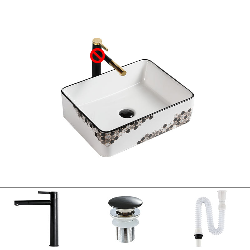 Modern Vessel Bathroom Sink Rectangular Porcelain with Pop-Up Drain Vessel Lavatory Sink