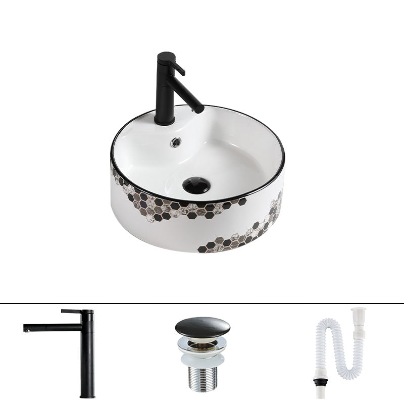 Modern Vessel Bathroom Sink Rectangular Porcelain with Pop-Up Drain Vessel Lavatory Sink