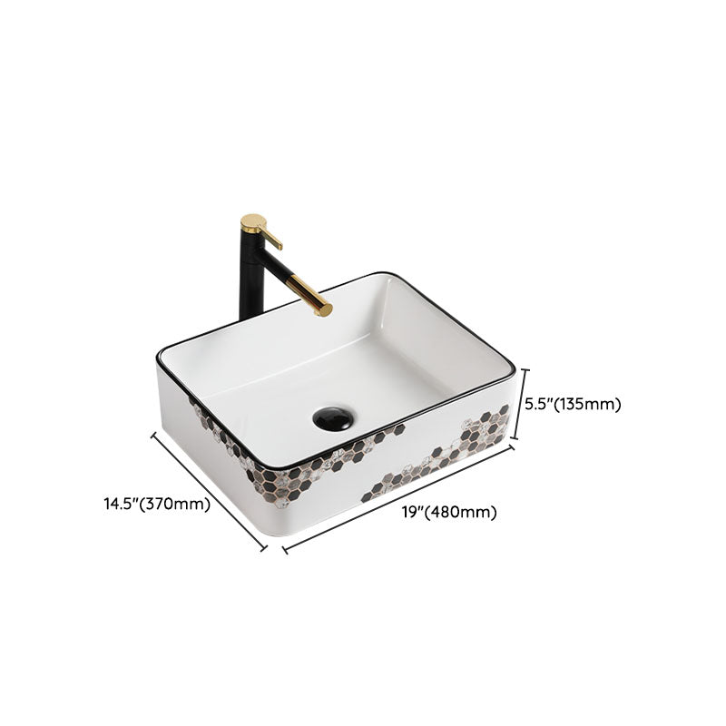 Modern Vessel Bathroom Sink Rectangular Porcelain with Pop-Up Drain Vessel Lavatory Sink