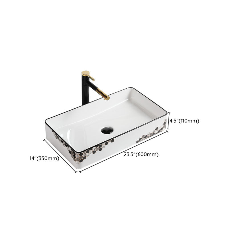 Modern Vessel Bathroom Sink Rectangular Porcelain with Pop-Up Drain Vessel Lavatory Sink