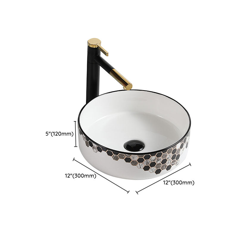 Modern Vessel Bathroom Sink Rectangular Porcelain with Pop-Up Drain Vessel Lavatory Sink