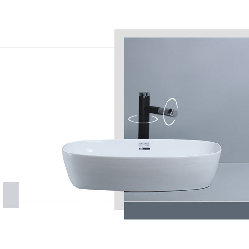 White Vessel Sink Faucet Porcelain Bathroom Sink with Pop-Up Drain