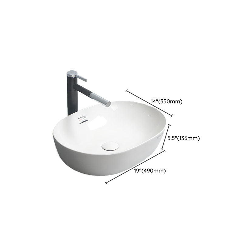 White Vessel Sink Faucet Porcelain Bathroom Sink with Pop-Up Drain
