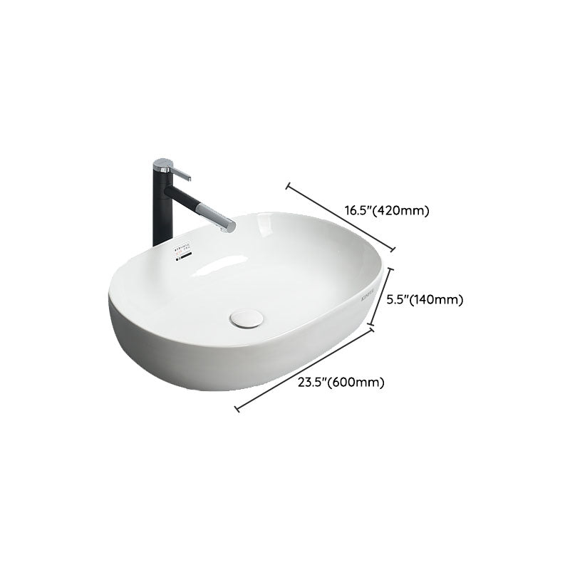 White Vessel Sink Faucet Porcelain Bathroom Sink with Pop-Up Drain