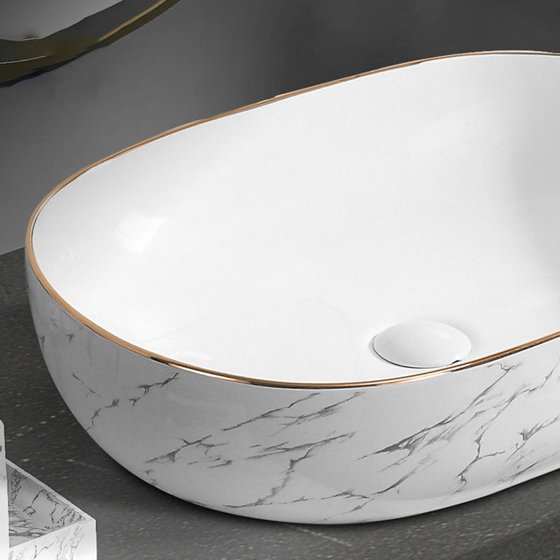 Modern Vessel Lavatory Sink Rectangular Porcelain Shut-Off Valve Included Bathroom Sink