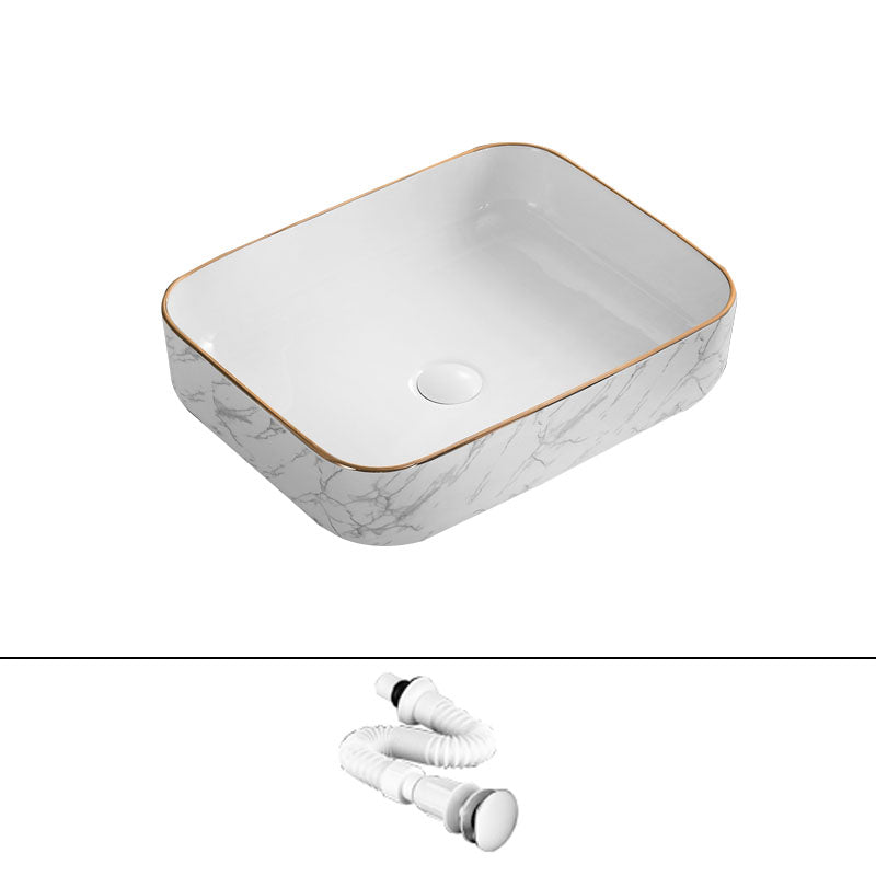 Modern Vessel Lavatory Sink Rectangular Porcelain Shut-Off Valve Included Bathroom Sink