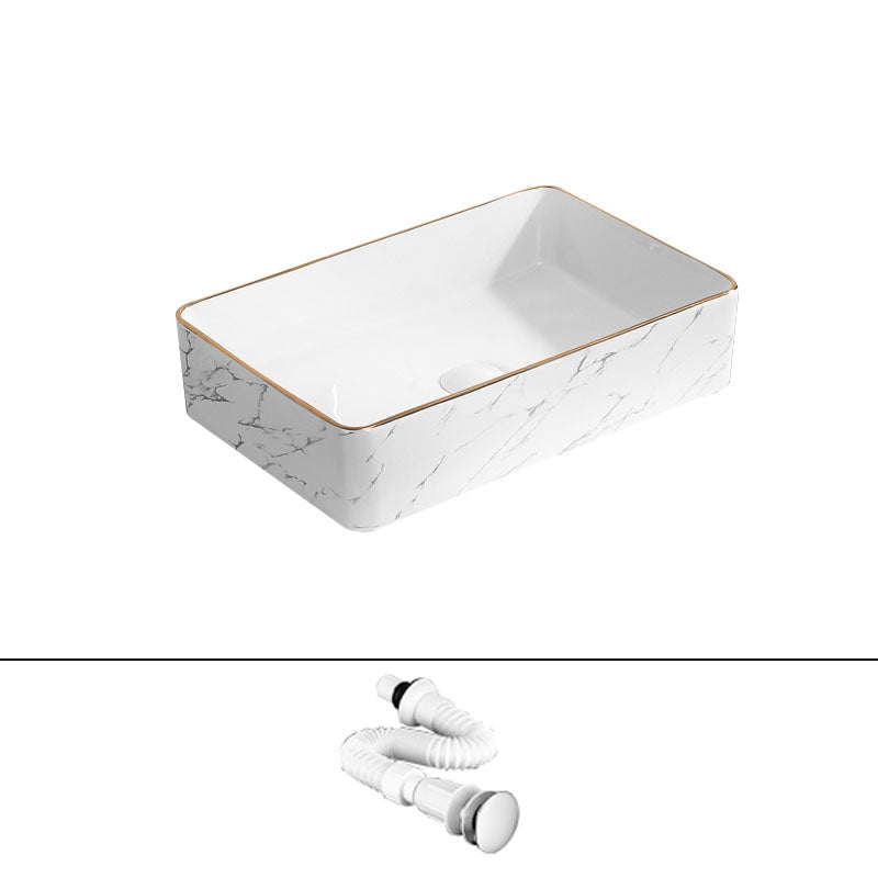 Modern Vessel Lavatory Sink Rectangular Porcelain Shut-Off Valve Included Bathroom Sink