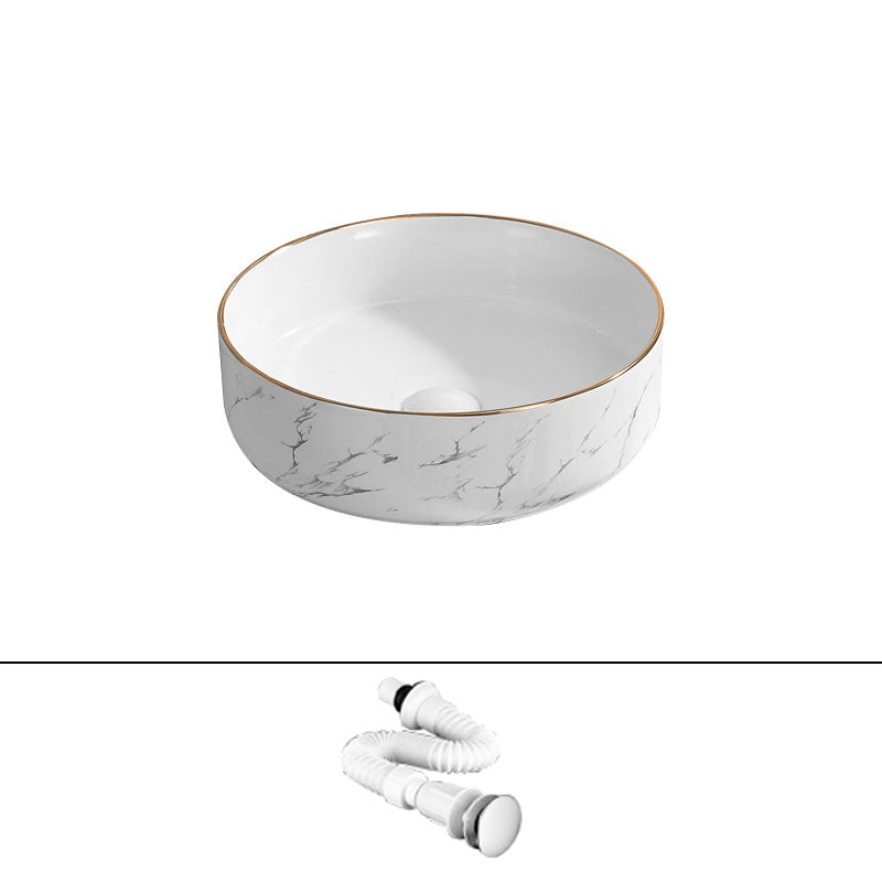 Modern Vessel Lavatory Sink Rectangular Porcelain Shut-Off Valve Included Bathroom Sink