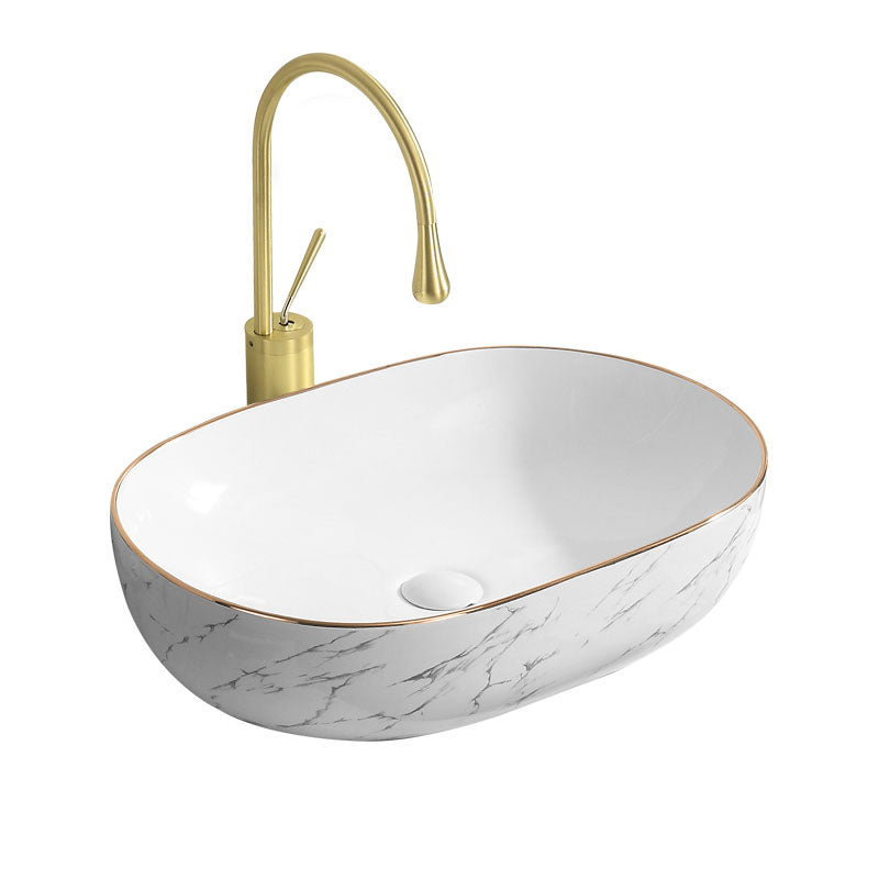 Modern Vessel Lavatory Sink Rectangular Porcelain Shut-Off Valve Included Bathroom Sink
