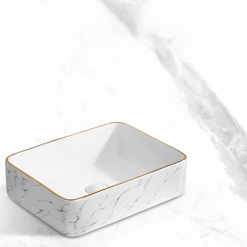 Modern Vessel Lavatory Sink Rectangular Porcelain Shut-Off Valve Included Bathroom Sink