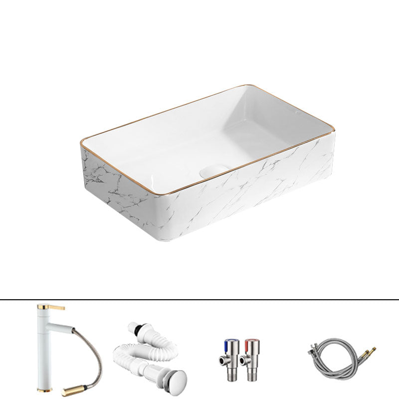 Modern Vessel Lavatory Sink Rectangular Porcelain Shut-Off Valve Included Bathroom Sink