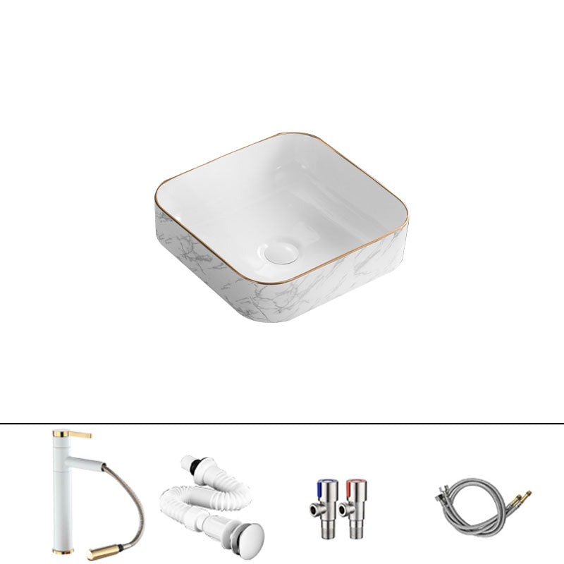 Modern Vessel Lavatory Sink Rectangular Porcelain Shut-Off Valve Included Bathroom Sink