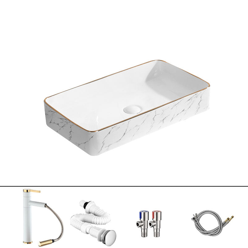 Modern Vessel Lavatory Sink Rectangular Porcelain Shut-Off Valve Included Bathroom Sink