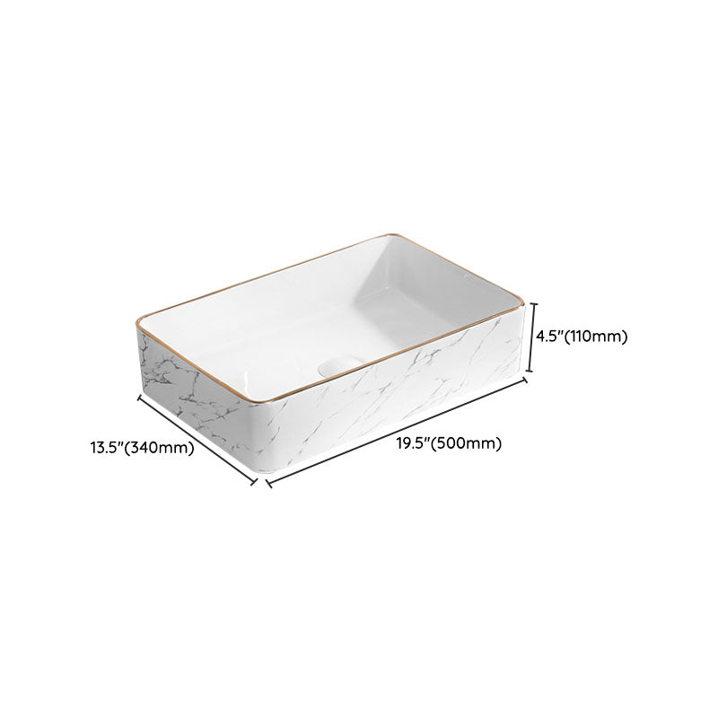 Modern Vessel Lavatory Sink Rectangular Porcelain Shut-Off Valve Included Bathroom Sink