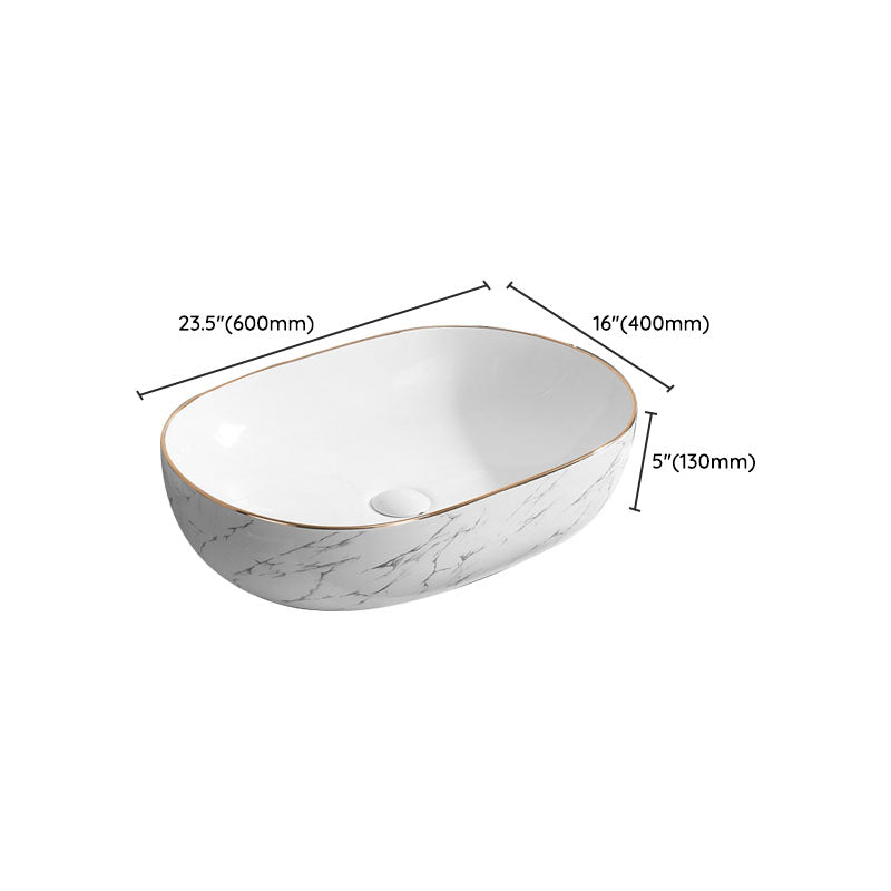 Modern Vessel Lavatory Sink Rectangular Porcelain Shut-Off Valve Included Bathroom Sink