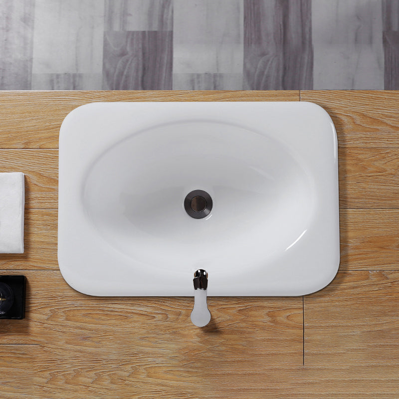 White Rectangular Bathroom Sink with Overflow Porcelain Drop-in Sink