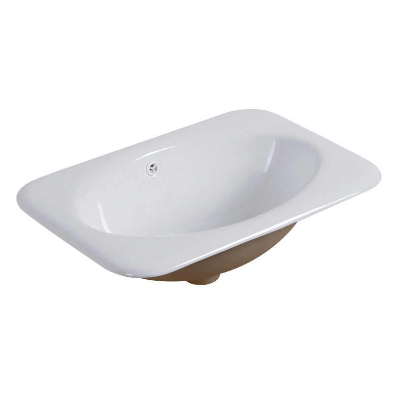White Rectangular Bathroom Sink with Overflow Porcelain Drop-in Sink