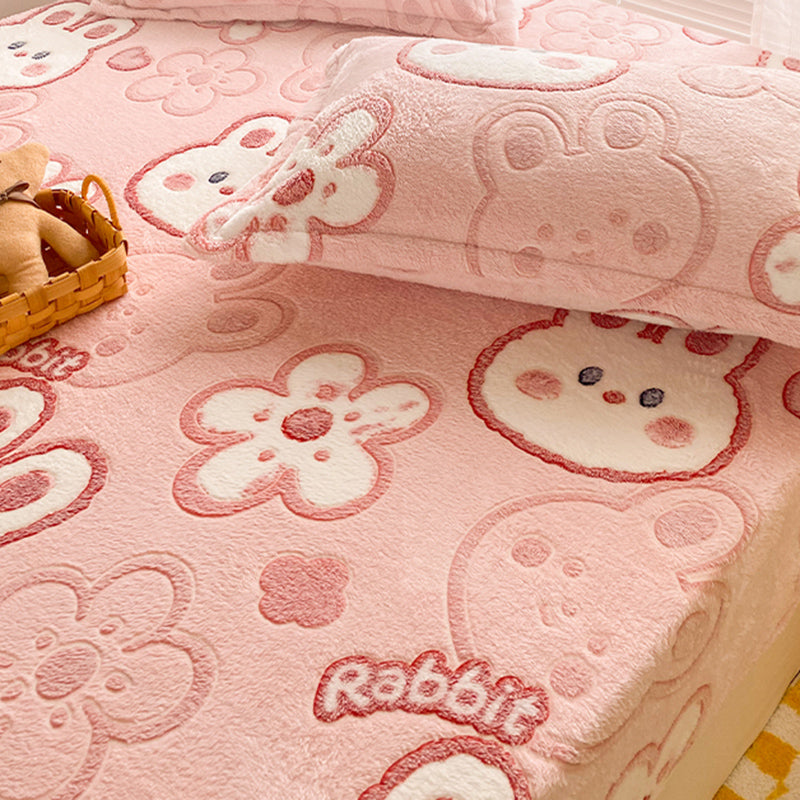 Flannel Standard Bed Sheet Set Printed Super Soft Fitted Sheet