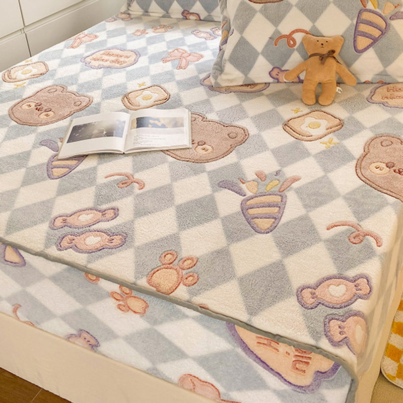 Flannel Standard Bed Sheet Set Printed Super Soft Fitted Sheet