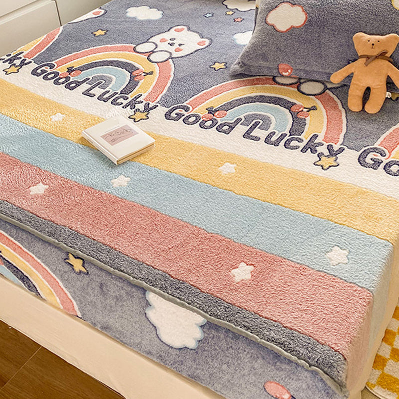 Flannel Standard Bed Sheet Set Printed Super Soft Fitted Sheet