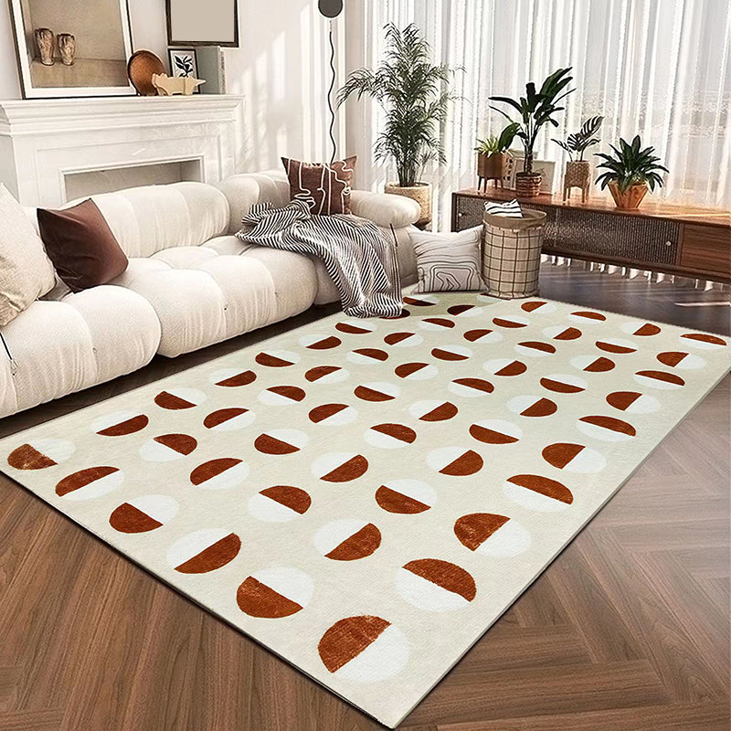 Apricot Modern Rug Pattern Polyester Rug Washable Rug for Drawing Room
