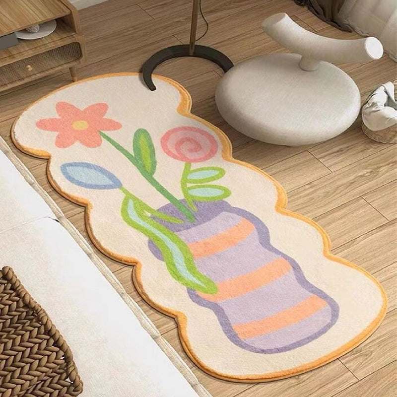 Beige Casual Carpet Vase Polyester Carpet Washable Carpet for Home Decor