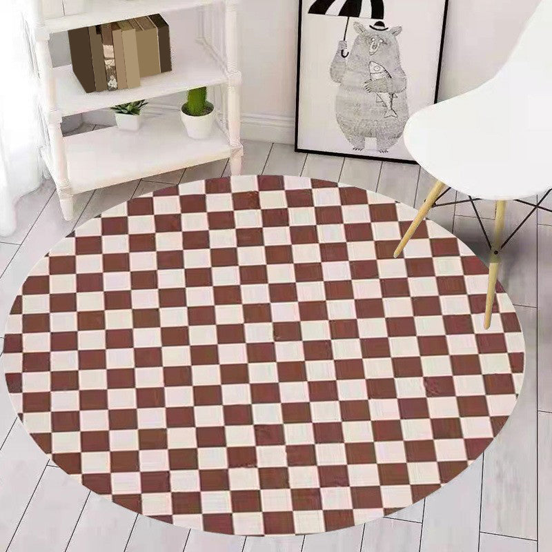 Brown Modern Rug Polyester Check Pattern Rug Washable Rug for Home Decor
