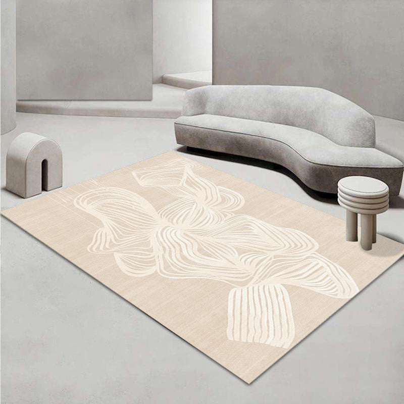 Beige Modern Rug Polyester Line Indoor Rug Washable Rug for Home Decor