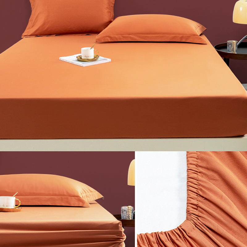Fitted Bed Sheet Solid Color Non-pilling Breathable Skin-friendly Bed Sheet Set
