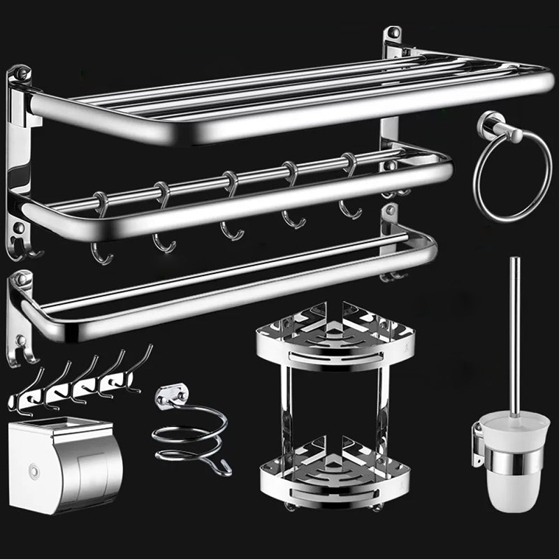 Contemporary Bathroom Accessories Hardware Set in Silver with Towel Bar