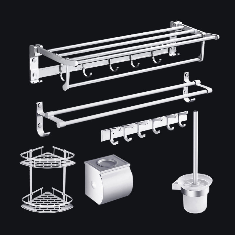 Contemporary Silver Metal Bathroom Accessory Kit with Towel Bar