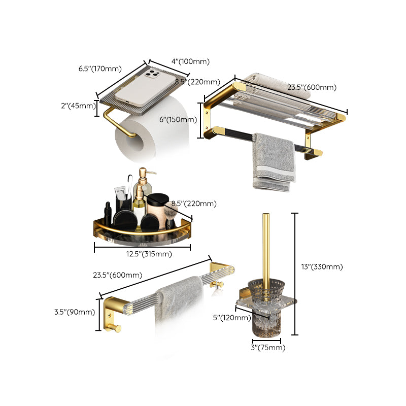 6 Piece Bathroom Accessory Set in Gold Metal Bath Hardware Set