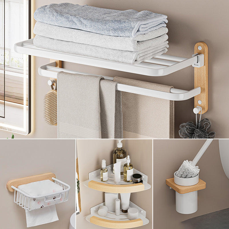 White Metal and Solid Wood Bathroom Accessories Hardware Set